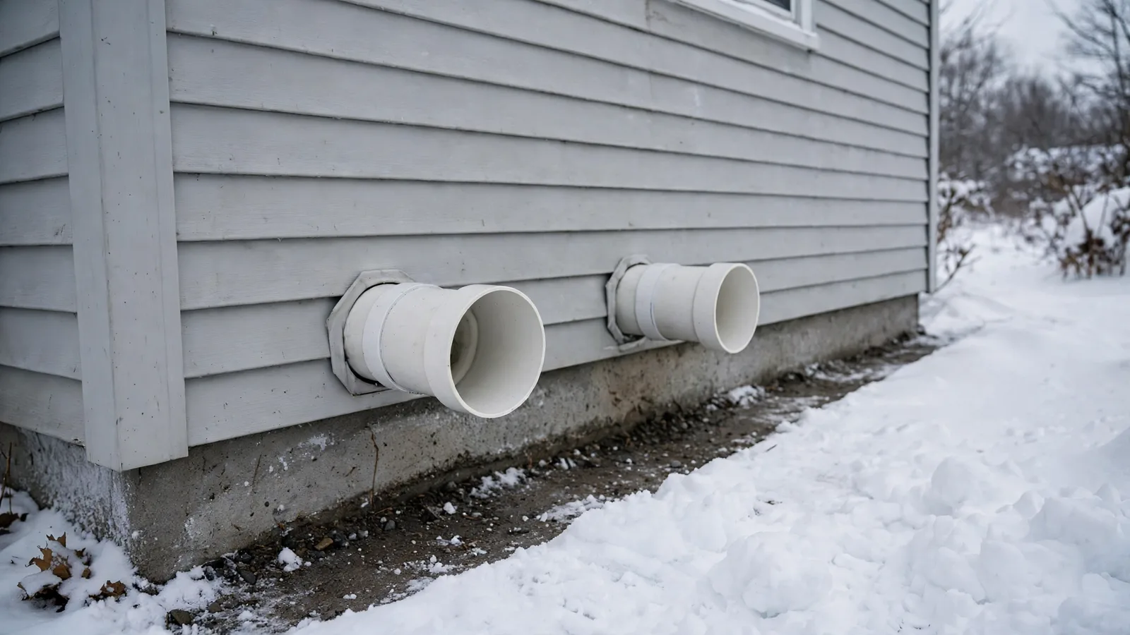 Same wall with the furnace vents cleared of snow